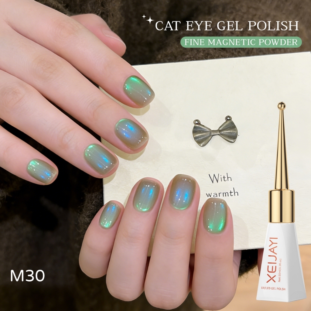 XEIJAYI 10ml-Aurora Mint Green Cats Eye Gel Nail Polish แฟชั่นติดทนนาน เหมาะสําหรับโครงการ DIY