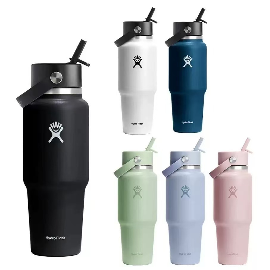 ขวดน้ําสแตนเลส 304 สไตล์ Hydro Flask พร้อมหลอดและด้ามจับ 32oz