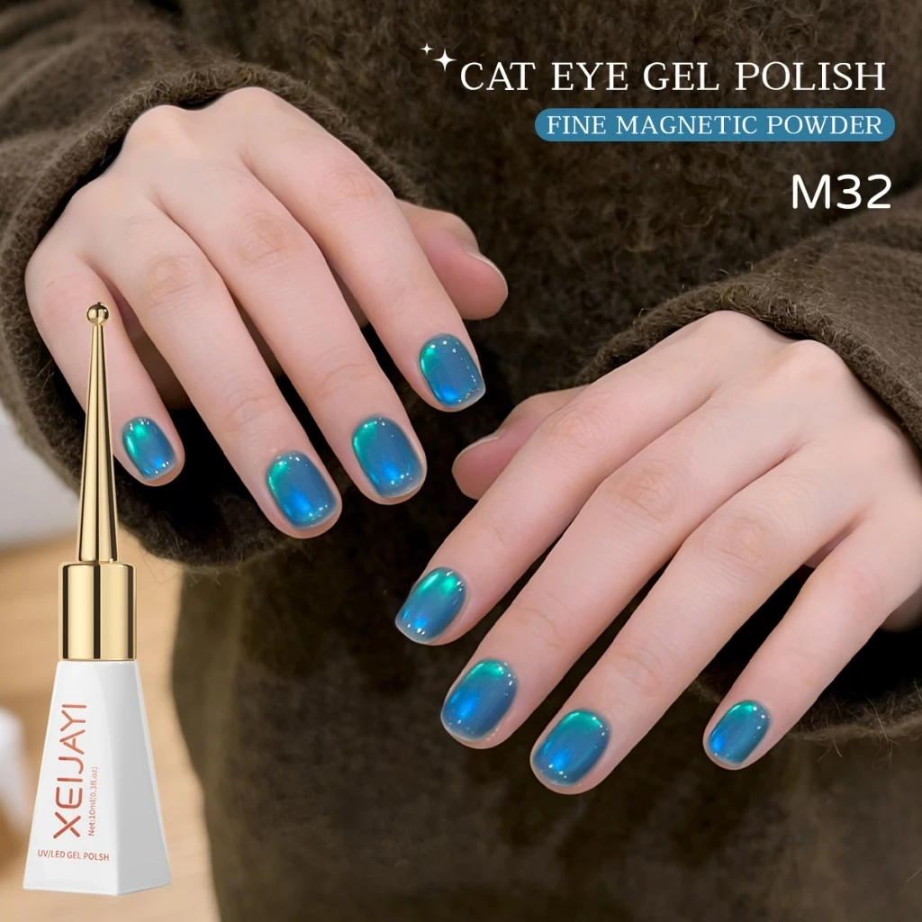 XEIJAYI 10ml-Super Bright Blue Cats Eye Gel Nail Polish, ส่องแสงยาวนาน, เหมาะสําหรับทุกฤดูกาล