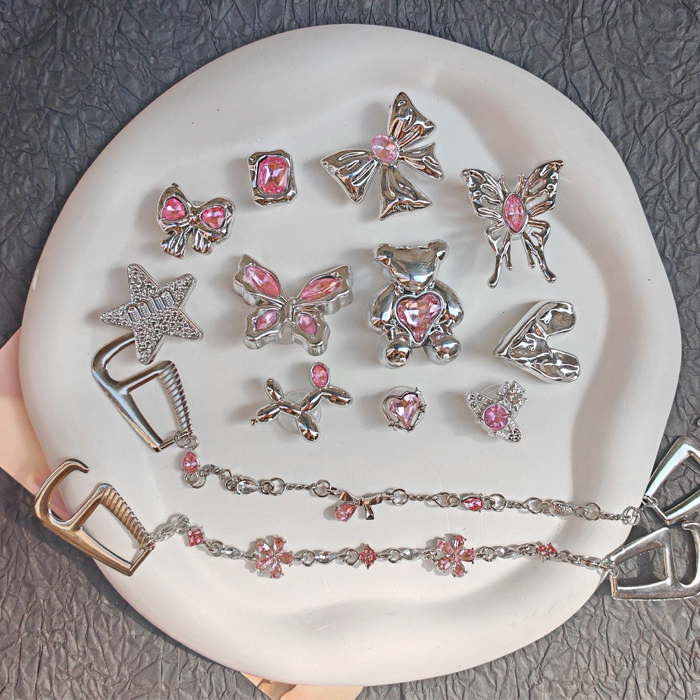 Sweetheart Pink Diamond Set Shoe Charm DIY Play Resin Handmade Patch Beach Shoe Decorative