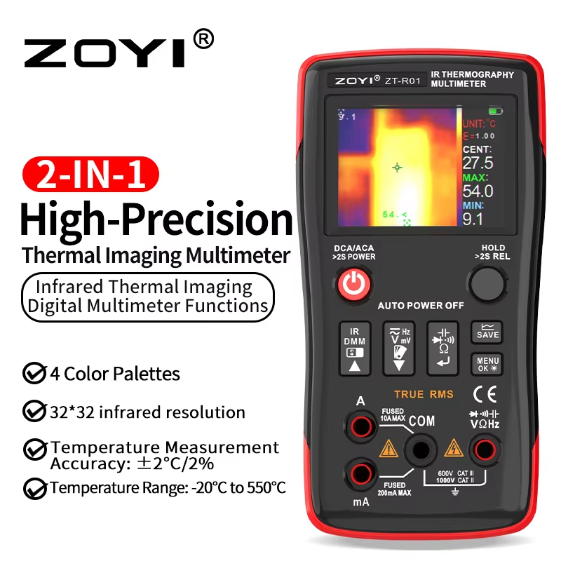 ZOYI ZT-R01 Professional 2-in-1 มัลติมิเตอร์แบบดิจิตอลสําหรับกล้อง IR Thermal Imaging Multimeter 32x