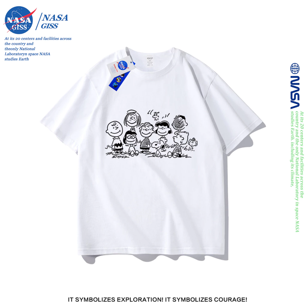 NASA เสื้อยืดชายหญิงแขนสั้น สไตล์ลำลอง summer Peanut Diary พิมพ์ลาย คอตตอน คอกลม หลวมและระบายอากาศ