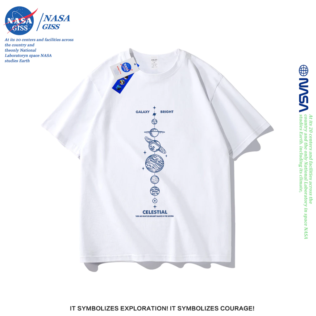 NASA เสื้อยืดชายหญิงแขนสั้น สตรีทฮิปฮอป summer ห่วงโซ่ดาวสวรรค์ พิมพ์ลาย คอตตอน t-shirt คอกลม หลวมและระบายอากาศ