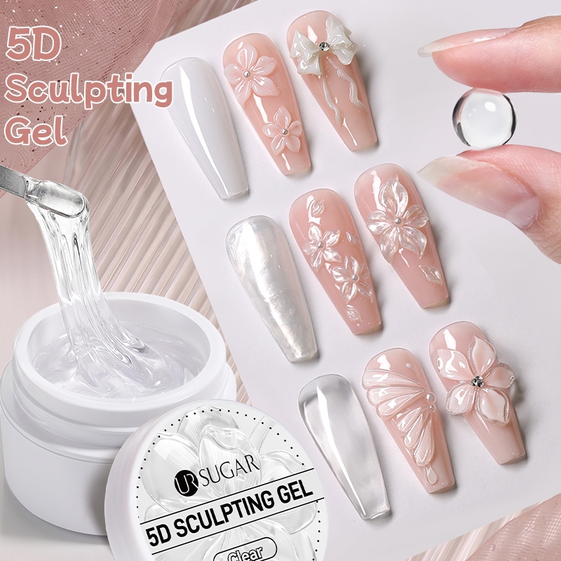 UR SUGAR Clear & White Non Stick Hand Nail Extension Gel 3D Shaping Sculpting แกะสลักเล็บ Solid Hard Gel สําหรับเล็บปลอม 15ml