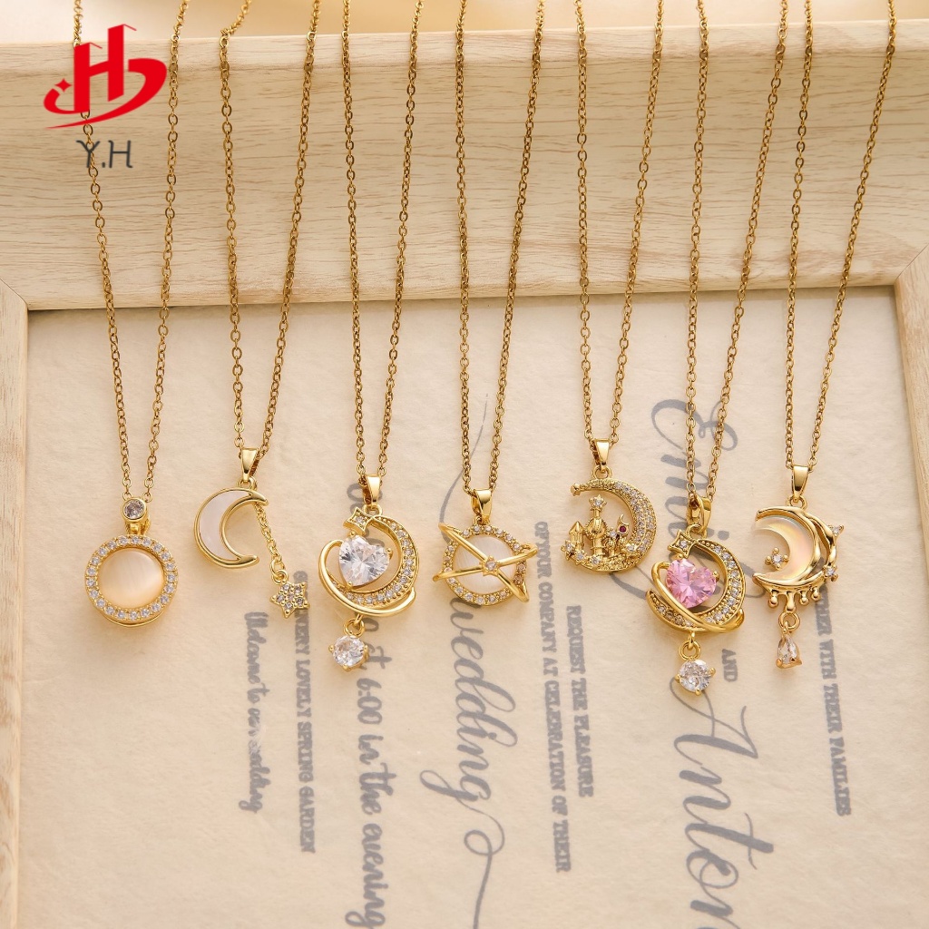 ⭐Y.H⭐ ดอกกุหลาบวินเทจ สีทอง 18 K สร้อยคอสแตนเลส