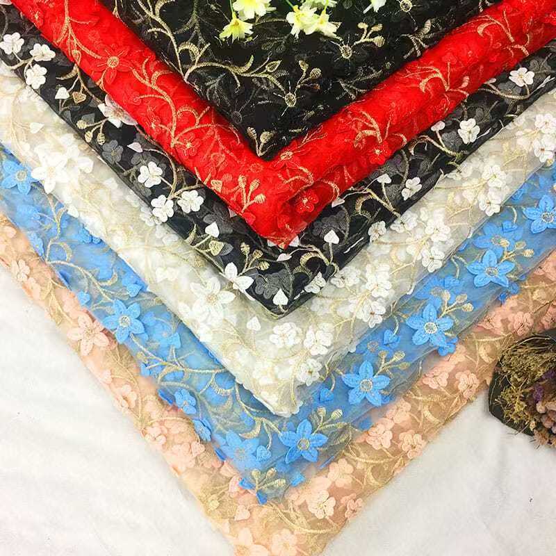 1 หลา (0.9X1.25m) ตาข่ายปัก Tulle ลูกไม้ดอกไม้ Ffabric สําหรับชุด DIY