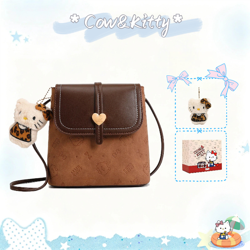 กระเป๋าขวางครอสบอดี้ Cow&Kitty กากี ขนาดกะทัดรัด ดีไซน์เรโทร พกพาสะดวก ใส่มือถือได้