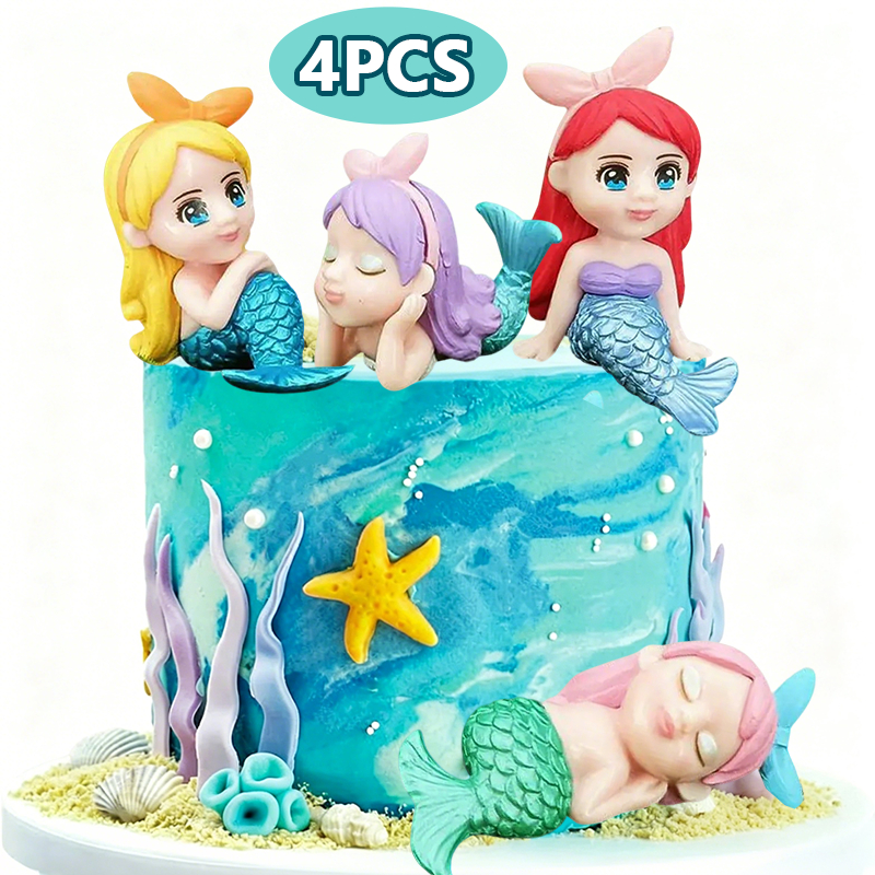 4ชิ้นเมอร์เมดเค้ก ที บน ตุ๊กตาเงือกน้อยตุ๊กตาแกะสลักเบเกอรี่พร็อพขนมภายใต้ทะเลตกแต่งงานเลี้ยงวันเกิด – โปรปัง