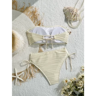🖤ส่งไวจากไทย✨บิกินี่สีพื้น bikini set เกาะอก แต่งเปลือกหอย ชุดว่ายน้ำผู้หญิง สไตล์เซ็กซี่ เที่ยวทะเล