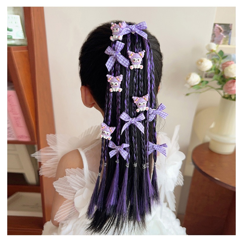 ยางรัดผมหางม้าถัก คุโรมิ ที่ธีม เครื่องประดับผมถักเปียวิกผมสีดําสีม่วงน่ารักสําหรับเด็กและวัยรุ่น