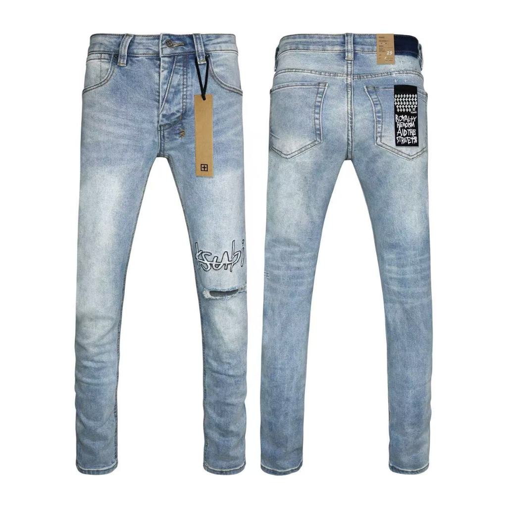 High Street Street Wear Washed Ripped Jeans Men | กางเกงขายาวทรงตรงปักลายตัวอักษร Ksubi | สตรีทสไตล์