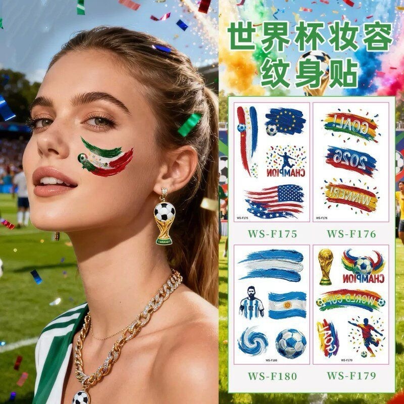 2026 กิจกรรมฟุตบอลสติ๊กเกอร์รอยสักพัดลมกันน้ําตกแต่งใบหน้ากิจกรรมฟุตบอลรางวัลแพ็ค