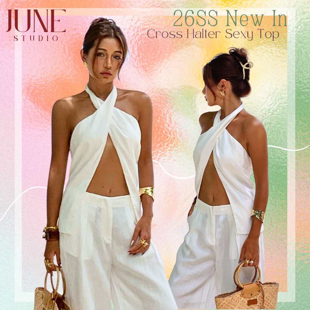 [June Studio] Seaside Vacation Style Suit Women New Style Halterneck Top L260153