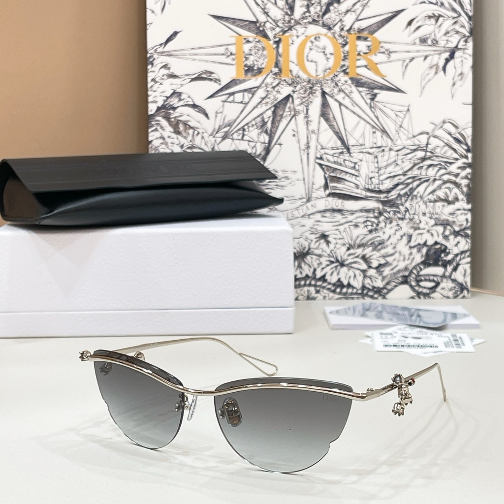 [คุณภาพสูง] LILY B1U แว่นตากันแดด Hollow เพชรวัดโลหะ Frameless Retro Cat Eye Shape แฟชั่น Eye Protection Anti-Ultraviolet แว่นตากันแดดผู้ชายผู้หญิงสไตล์เดียวกัน
