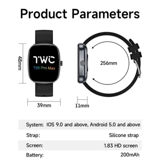 TWC T99 Pro Max สมาร์ทวอทช์ | สไตล์เกาหลี | จอแสดงผล HD 1.83" | ไอพี67 กันน้ํา | โทรผ่านบลูทูธ ดนตรี เกมและเครื่องคิดเลข | เข้ากันได้กับ iOS และ Android