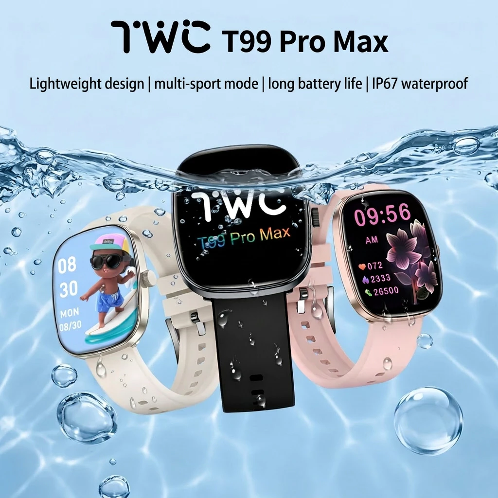TWC T99 Pro Max สมาร์ทวอทช์ | สไตล์เกาหลี | จอแสดงผล HD 1.83" | ไอพี67 กันน้ํา | โทรผ่านบลูทูธ ดนตรี เกมและเครื่องคิดเลข | เข้ากันได้กับ iOS และ Android
