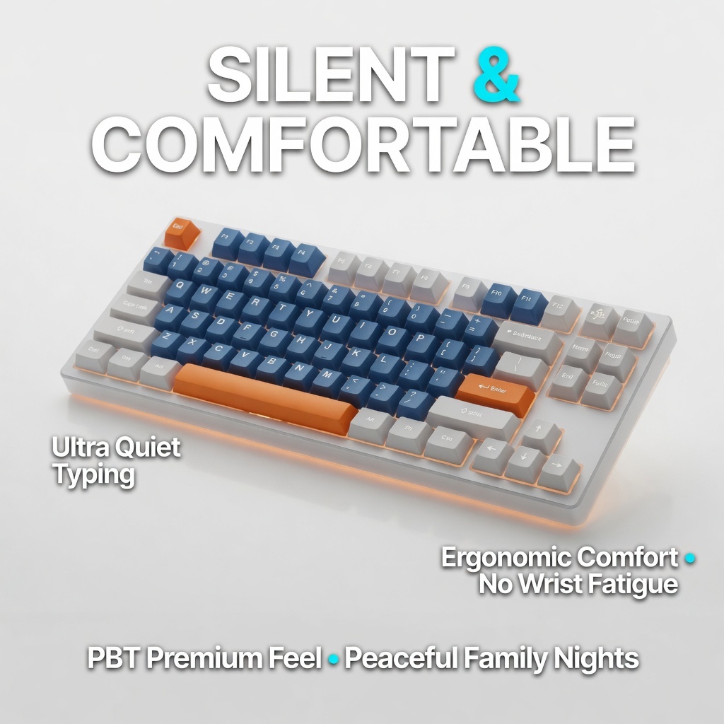 V75 คีย์บอร์ดกลไก 75% เงียบ RGB PBT Keycaps Wired Gaming Office Keyboard สีส้ม Vitality Orange | พร้