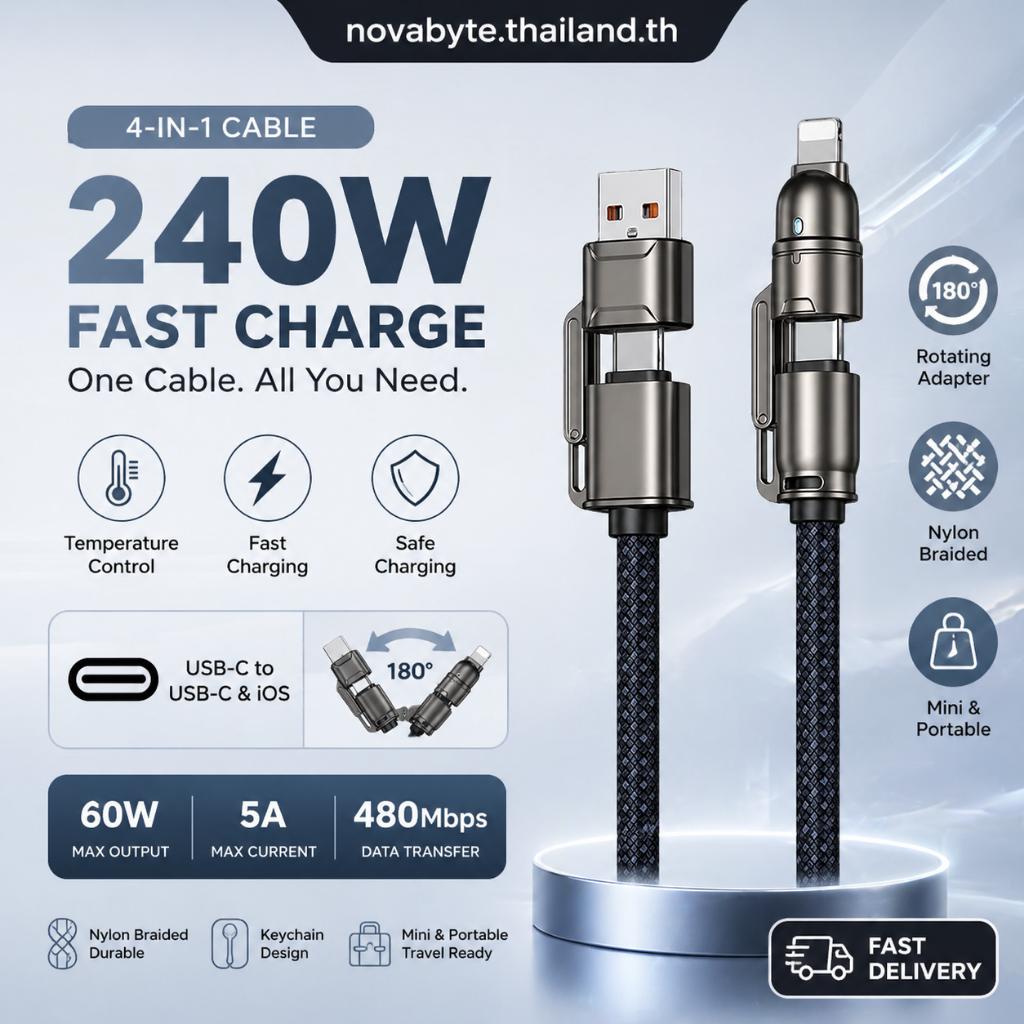 สายชาร์จแบบคล้องคอ 0.3M/1.2M Type-C to Type-C / Type-C to iOS ชาร์จเร็ว 60W/27W ถ่ายโอนข้อมูล 480Mbp