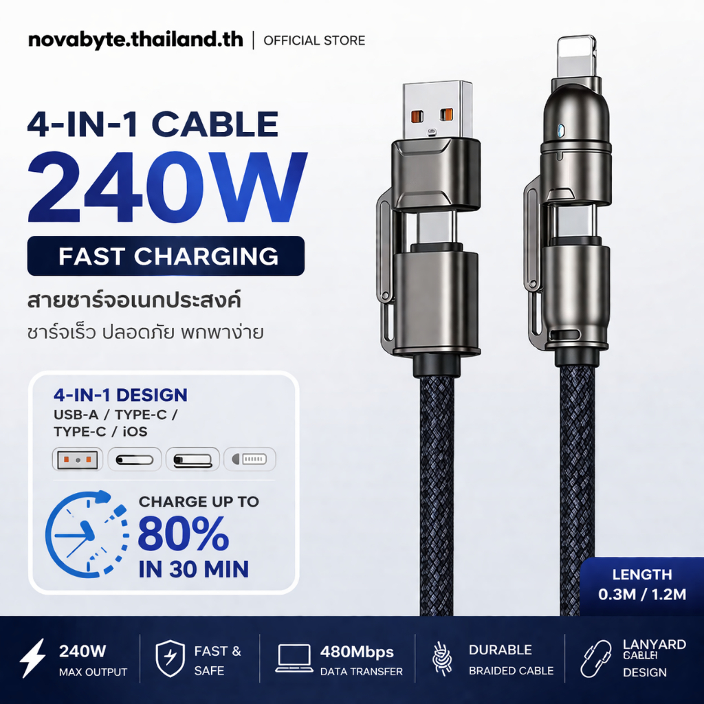 สายชาร์จคล้องคอ Type-C Fast Charge 60W/27W สายถักโลหะผสมสังกะสี 0.3M/1.2M โอนถ่ายข้อมูล 480Mbps พกพา