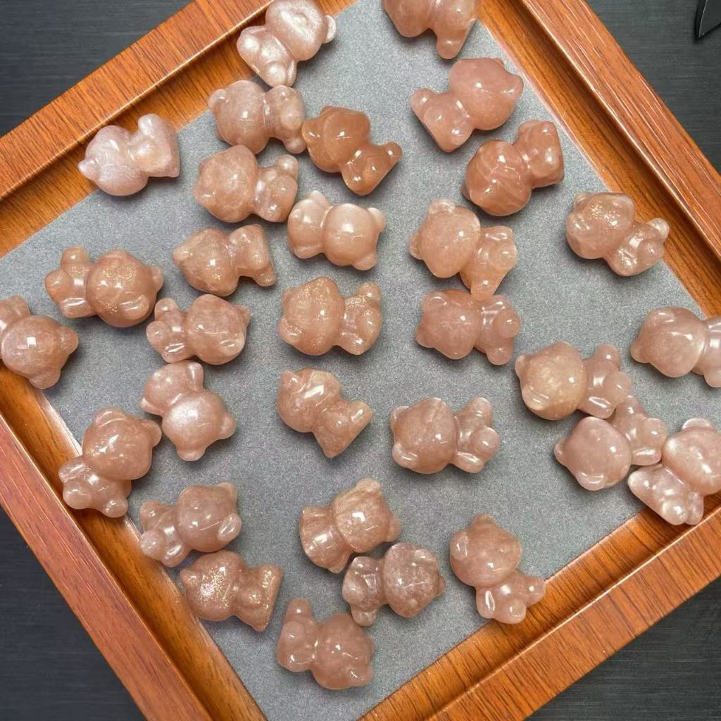 Natural Sunstone Bear ประมาณ 17 มม. Upper Lower Through-Hole แกะสลักชิ้นคริสตัล Hand-Made เครื่องประดับ diy อุปกรณ์เสริม Simple All-Match ของขวัญ