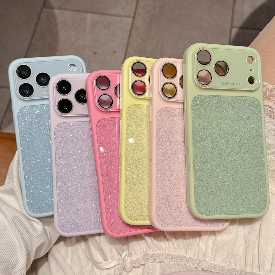 เลนส์ป้องกันฟิล์ม Candy สี Glitter Powder เคสโทรศัพท์สําหรับ iPhone 17Promax 17Pro 13 14 15 16 Pro Max ซิลิโคนกันกระแทกผู้หญิงฝาครอบมือถือ