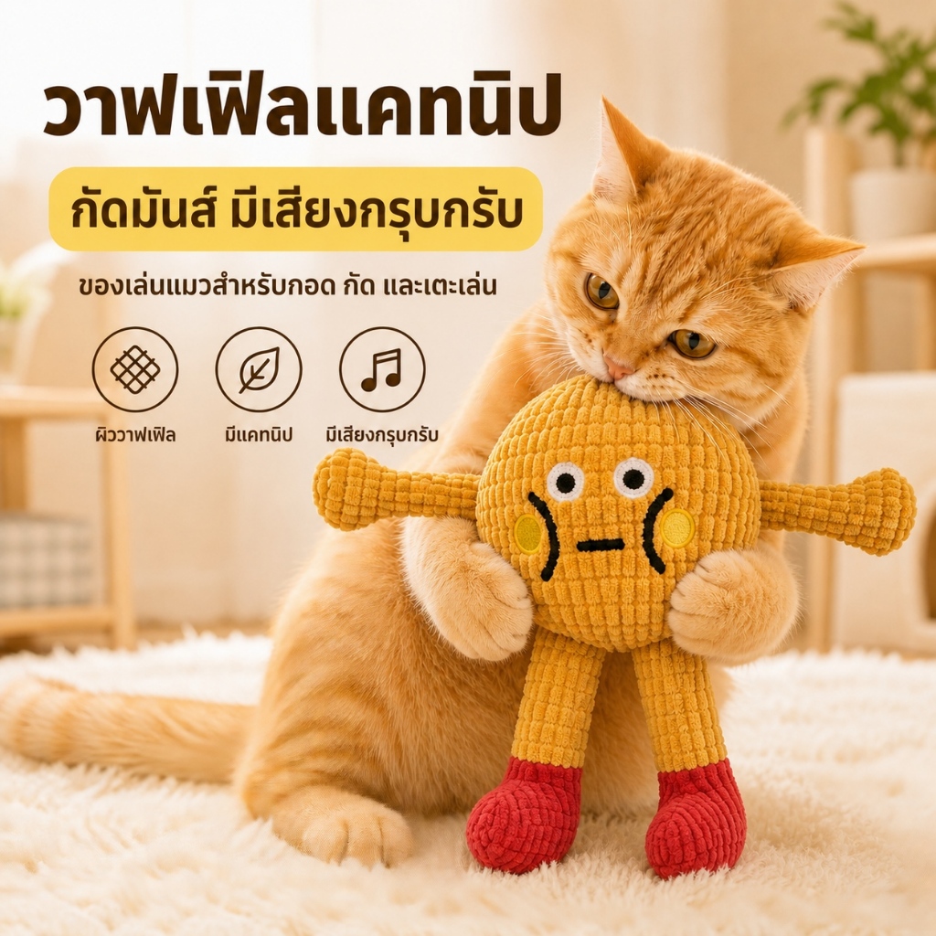 ของเล่นแมว วาฟเฟิลกัญชาแมว มีเสียงกรุบกรับ กัดมันส์ขัดฟัน