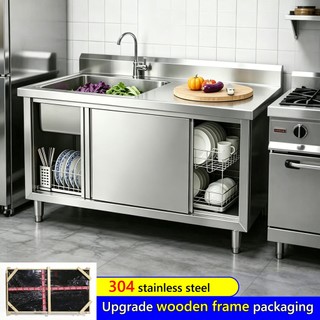 304 Stainless Steel Kitchen Sink With Cabinet Set Kitchen Sink Cabinet Island Table Counter Top