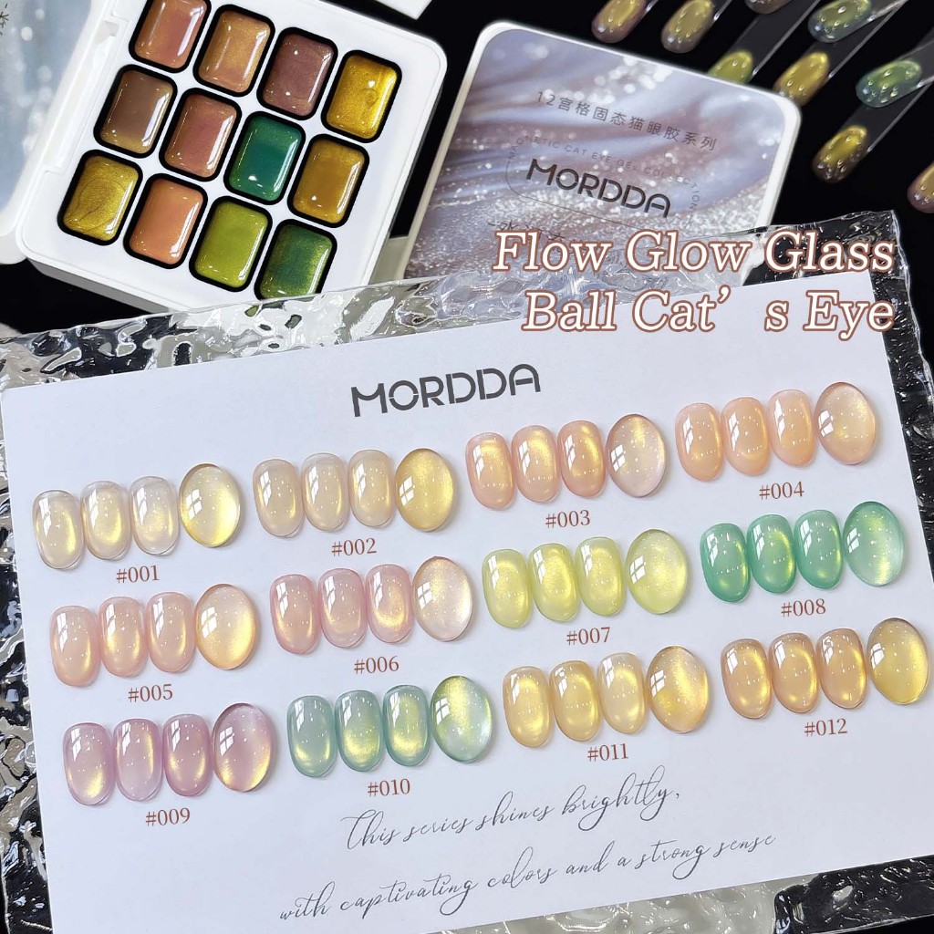 MORDDA-Peach Color Golden Cats Eye Gel Nail Polish ชุด 12 สี เหมาะสําหรับการใช้ร้านเล็บและการผลิต DIY