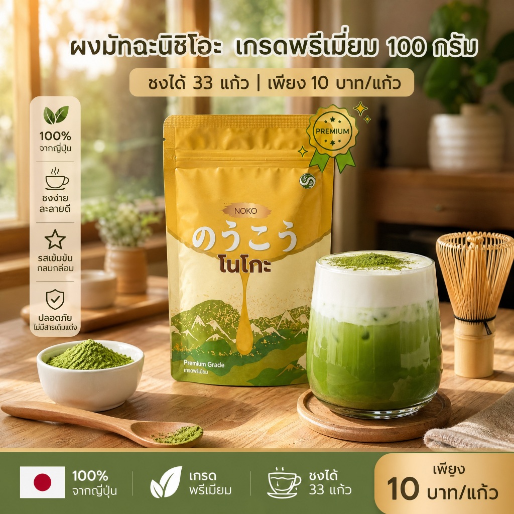 [ของแท้ 100%] ผงมัทฉะ Noko Premium Nishio Aichi Japan Stone Milled ไม่มีสารเติมแต่ง