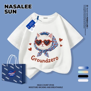 [กรุงเทพฯ จัดส่ง] เด็กผ้าฝ้ายเสื้อยืดสีขาวการ์ตูนแมวสนุกพิมพ์ฤดูร้อนเสื้อผ้าระบายอากาศแขนสั้นเหมาะสําหรับ 3-16 ชายหญิง