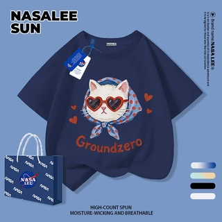 [กรุงเทพฯ จัดส่ง] เด็กผ้าฝ้ายเสื้อยืดสีขาวการ์ตูนแมวสนุกพิมพ์ฤดูร้อนเสื้อผ้าระบายอากาศแขนสั้นเหมาะสําหรับ 3-16 ชายหญิง
