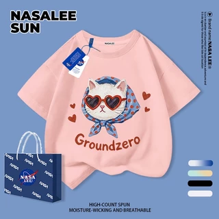 [กรุงเทพฯ จัดส่ง] เด็กผ้าฝ้ายเสื้อยืดสีขาวการ์ตูนแมวสนุกพิมพ์ฤดูร้อนเสื้อผ้าระบายอากาศแขนสั้นเหมาะสําหรับ 3-16 ชายหญิง
