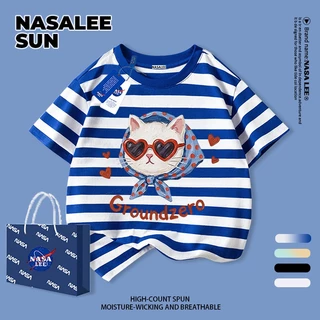 [กรุงเทพฯ จัดส่ง] เด็กผ้าฝ้ายเสื้อยืดสีขาวการ์ตูนแมวสนุกพิมพ์ฤดูร้อนเสื้อผ้าระบายอากาศแขนสั้นเหมาะสําหรับ 3-16 ชายหญิง