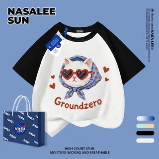 [กรุงเทพฯ จัดส่ง] เด็กผ้าฝ้ายเสื้อยืดสีขาวการ์ตูนแมวสนุกพิมพ์ฤดูร้อนเสื้อผ้าระบายอากาศแขนสั้นเหมาะสําหรับ 3-16 ชายหญิง