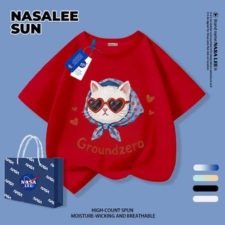 [กรุงเทพฯ จัดส่ง] เด็กผ้าฝ้ายเสื้อยืดสีขาวการ์ตูนแมวสนุกพิมพ์ฤดูร้อนเสื้อผ้าระบายอากาศแขนสั้นเหมาะสําหรับ 3-16 ชายหญิง