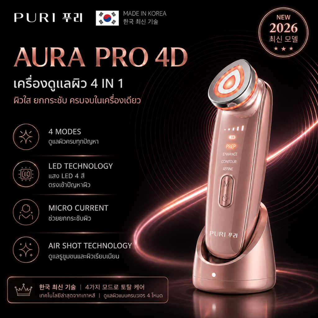เครื่องนวดดูแลผิวหน้า Puri Aura Pro 4D พร้อมโหมดฟังก์ชั่น 4 โหมด