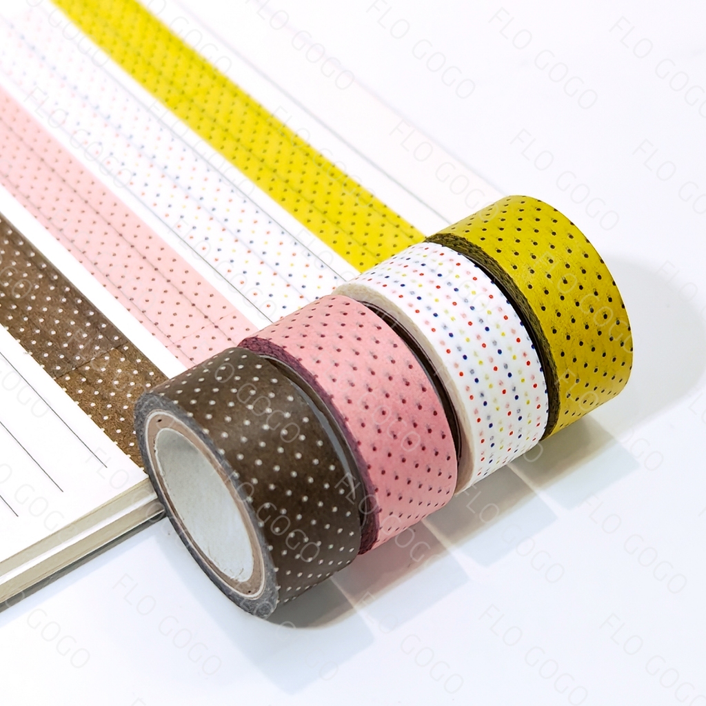 เทปวาชิลายจุด Polka Dot โทนเรโทร 15มม.×5ม. สำหรับแต่งสมุด DIY Flo gogo