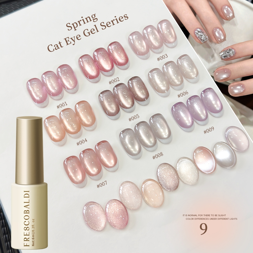 FRESCOBALDI สไตล์ใหม่สีชมพูอ่อน Cat Eye Gel ยาทาเล็บกลอสติดทนนานเหมาะสําหรับการใช้ทุกวัน
