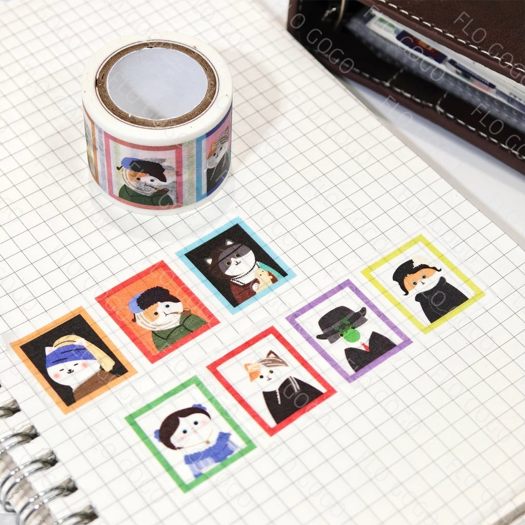 เทปวาชิแมวภาพวาดดัง 30มม.×5ม. แมวคอสเพลย์ภาพเขียนระดับโลก เทปตกแต่ง แมวน่ารัก แกลเลอรี่ศิลปะ แพลนเนอร์ ไดอารี่ สแครปบุ๊ค DIY เครื่องเขียน Flo gogo