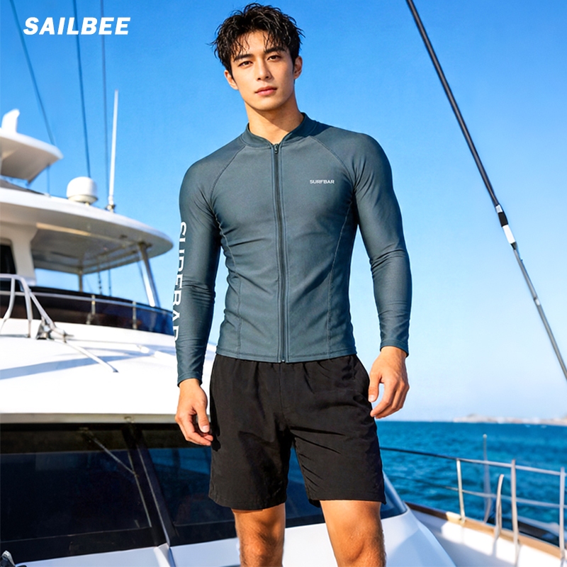 SAILBEE Mens UV Protect Surfing Rash Guard ชุดว่ายน้ําแขนยาว Rashguard Surf เสื้อ