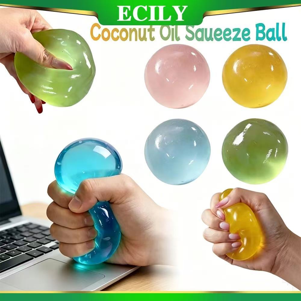 ECILY น้ํามันมะพร้าวบีบ Ball Slow-rebound Anti Stress Sensory Fidget ของเล่นจําลองโปร่งใส Maltose Decompression ของเล่น Calming ผ่อนคลายโฟกัสสําหรับเด็กผู้ใหญ่ Office