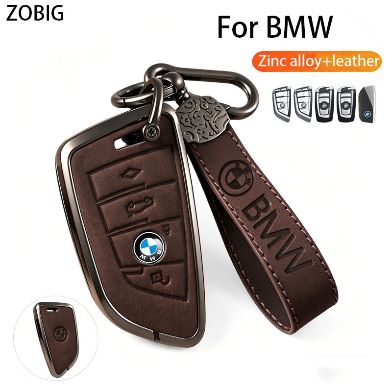 ZOBIG BMW สังกะสีอัลลอยด์หนัง Key Fob พร้อมพวงกุญแจ, เหมาะกับ 2018-2025 X1 X3 X4 X5 X6 X7 M5 M6 GT S