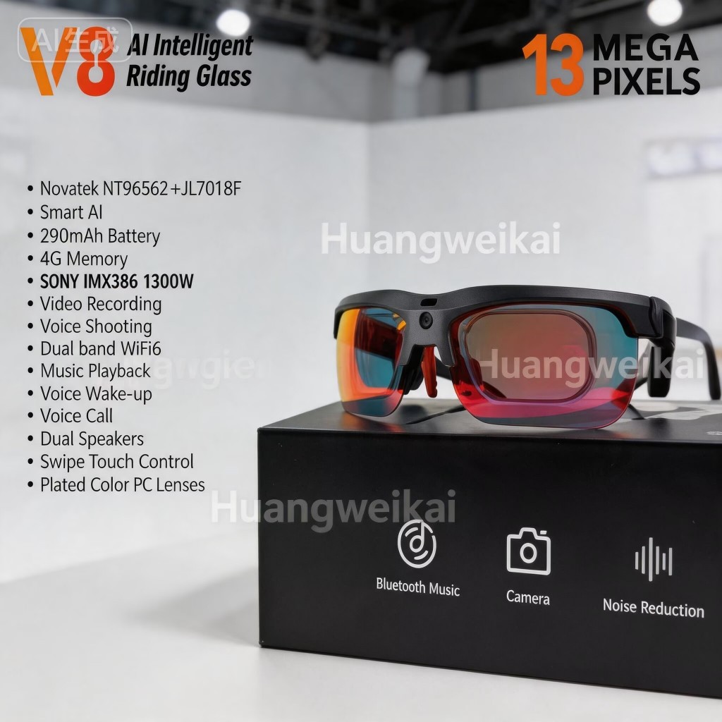 2026 ล่าสุด V8 Wi-Fi 13mega พิกเซลใหม่สมาร์ท Al กล้องแว่นตา BlueTooth แว่นตา HD Call แว่นตาอัจฉริยะ 