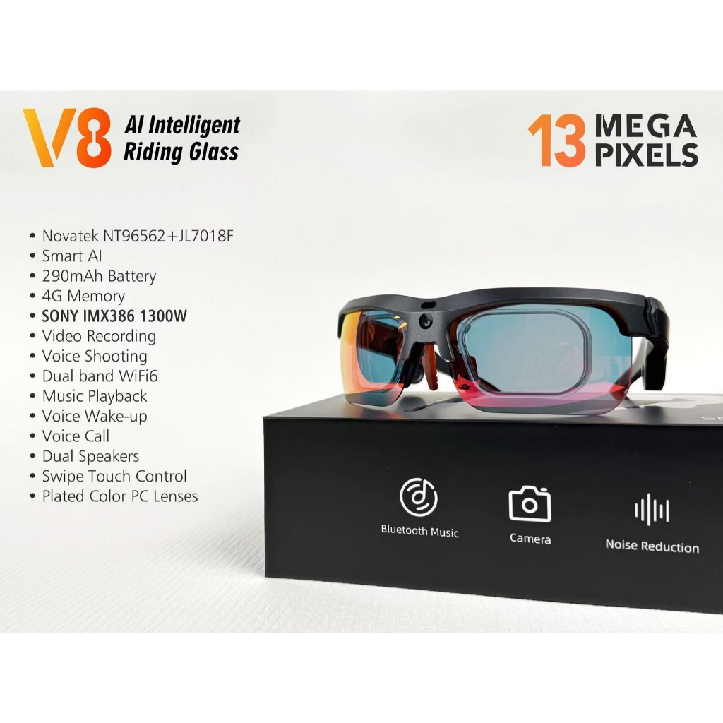 2026 V8 TOP 1 Wi-Fi 13mega พิกเซลใหม่สมาร์ท Al กล้องแว่นตา BlueTooth แว่นตา HD Call แว่นตาสมาร์ท Voi