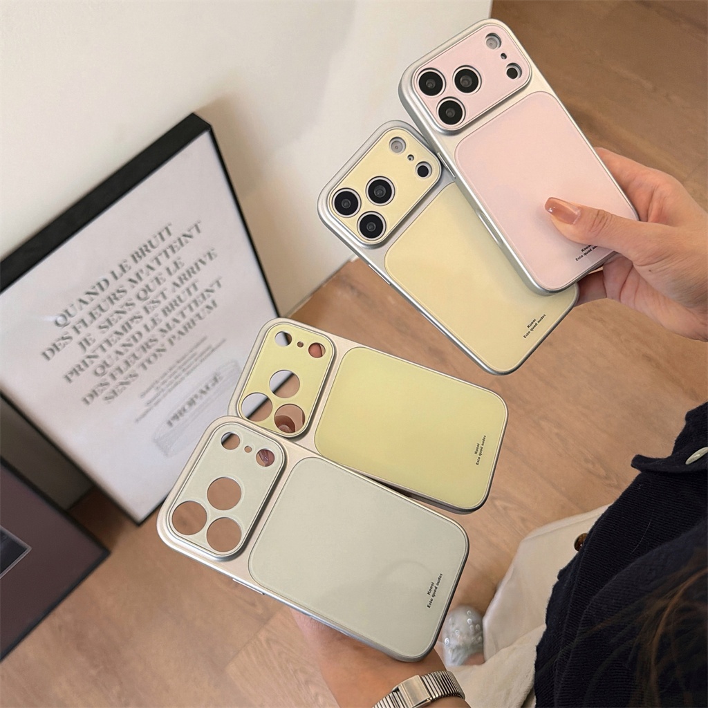 สําหรับ iphone Case 17 Pro Max 16 Pro Max 15 Pro Max เคสโทรศัพท์มาการองขอบสีเงิน