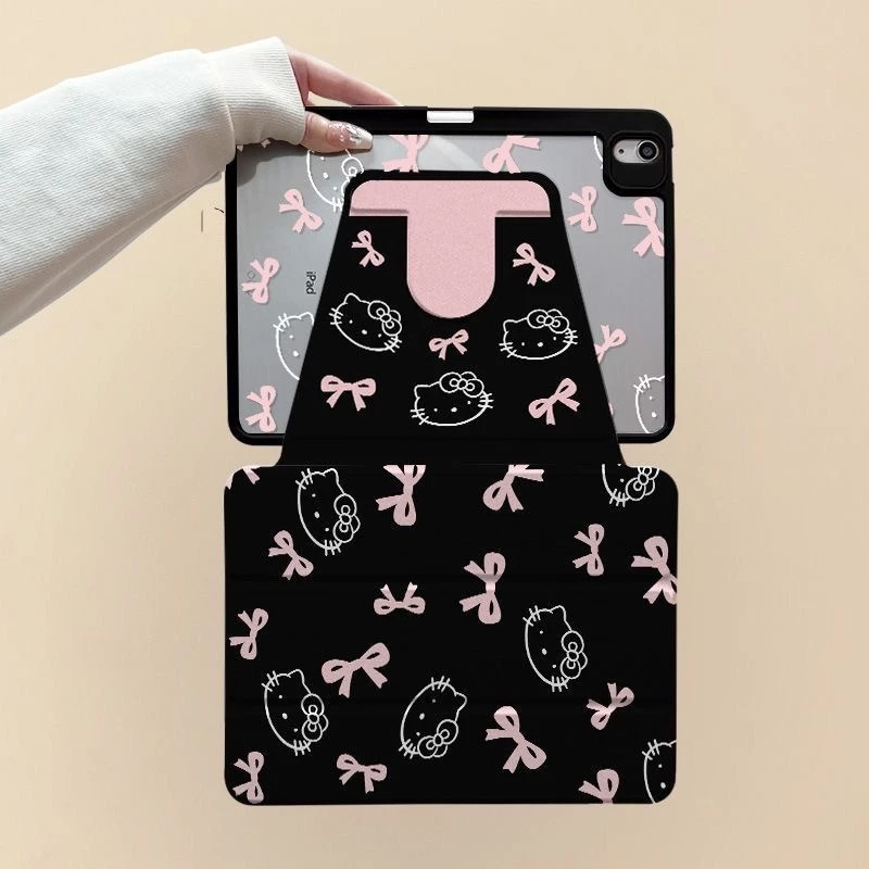HelloKitty สําหรับ iPad A16 Gen11 Air 8/7 M4 M3 2026 M4 Pro 11 Gen10 Air 6 5 4 10.9 Gen9 Gen8 Gen7 10.2 Simple Line Miffy Bunny Y-พับอะคริลิคพร้อมดินสอสล็อต