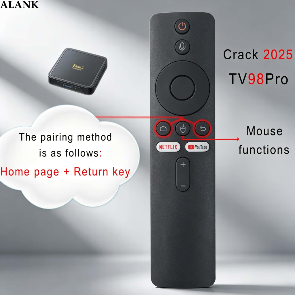 ALANK รีโมทคอนโทรล Android TV TV98Pro รองรับการเชื่อมต่อ Bluetooth, ฟังก์ชั่นควบคุมด้วยเสียงและฟังก์