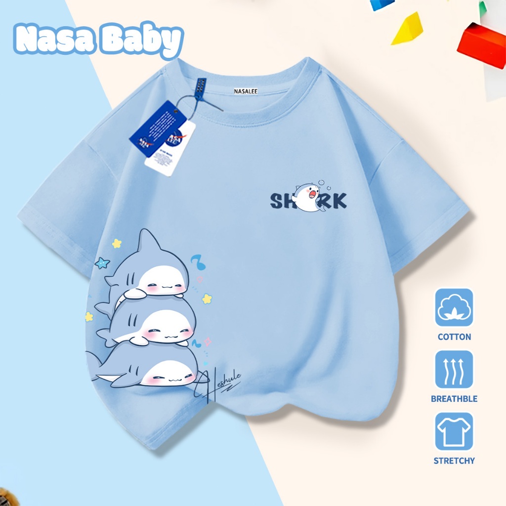 เสื้อยืดลาย NASA การ์ตูนน่ารัก เสื้อครึ่งแขนผ้า Cotton สำหรับเด็กชายหญิง ใส่สบายช่วงซัมเมอร์