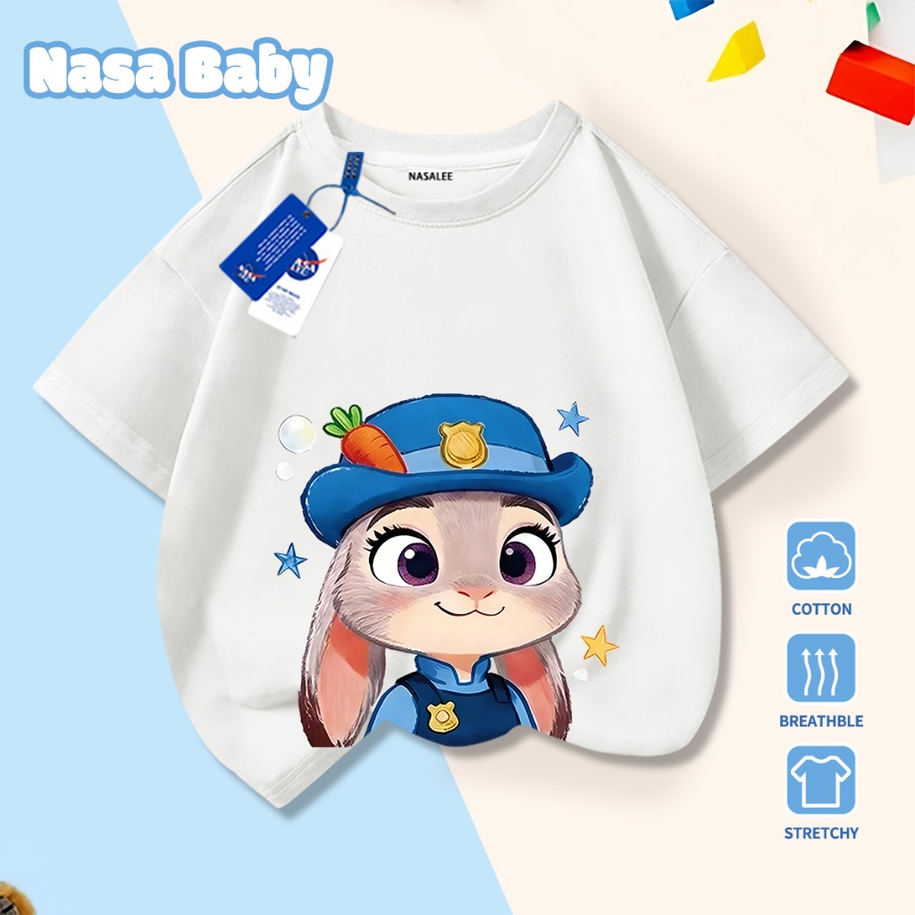 เสื้อยืดลาย NASA กระต่ายตำรวจ เสื้อครึ่งแขนผ้า Cotton สำหรับเด็กชายหญิง ใส่สบายช่วงซัมเมอร์