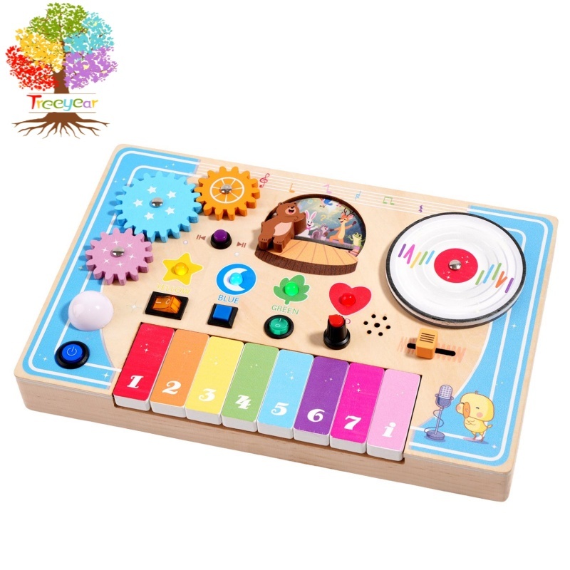 ไม้ Montessori Busy Board เปียโน DJ ของเล่นดนตรี Sensory Travel ของเล่นเพื่อการศึกษาสําหรับเด็กกิจกรรม Board พร้อมไฟ LED